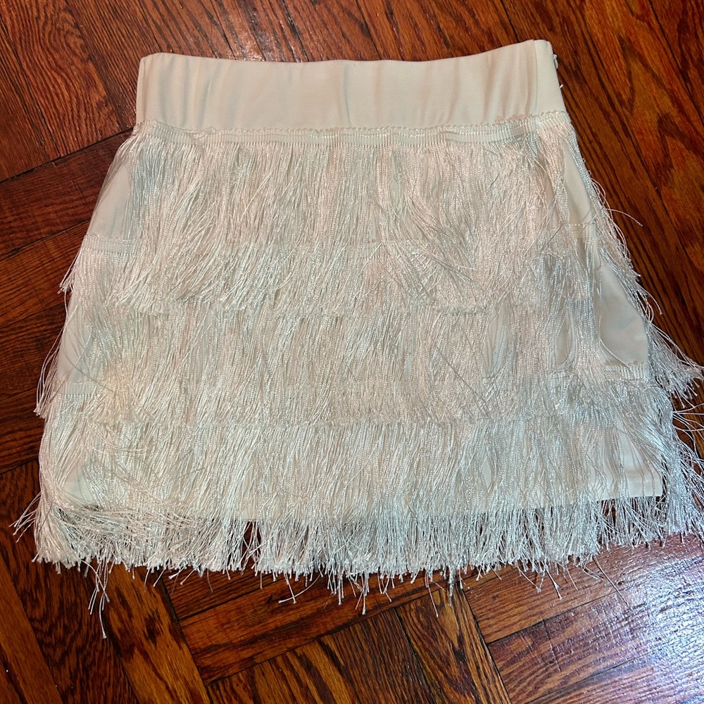 White fringe miniskirt